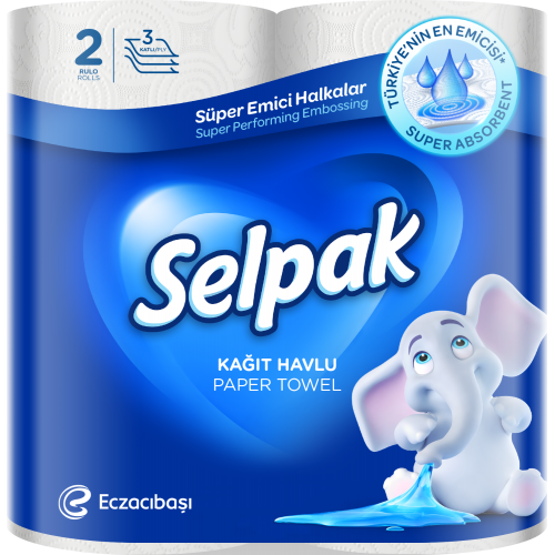 Рушники паперові SELPAK Super absorb. тришарові білі, 80 відривів, 2 рулони Рушники паперові SELPAK Super absorb. тришарові білі, 80 відривів, 2 рулони