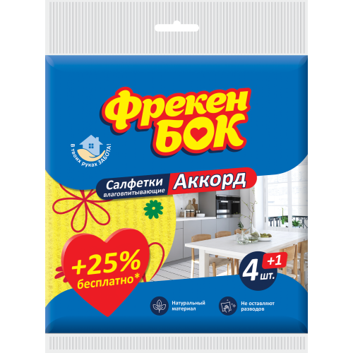 Серветка целюлозна вологопоглинаюча Аккорд Фрекен Бок, 5 шт. Серветка целюлозна вологопоглинаюча Аккорд Фрекен Бок, 5 шт.