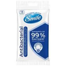 Серветки вологі SMILE Антибактеріальні з Д-пантенолом, 15 шт. 