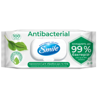 Серветки вологі Smile Антибактеріальні з клапаном, 100 шт. 