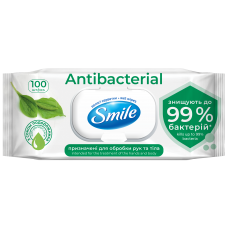 Серветки вологі Smile Антибактеріальні з клапаном, 100 шт. 
