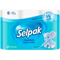 Рушники паперові SELPAK Comfort  двошарові білі, 90 відривів, 6 рулонів