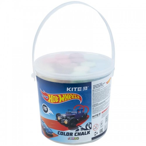 Крейда кольорова Jumbo, 15 шт. у відерці Kite HW Крейда кольорова Jumbo, 15 шт. у відерці Kite HW