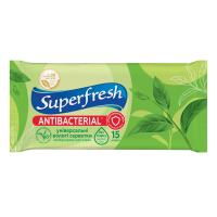 Серветки вологі SuperFresh антибактеріальні Зелений чай, 15 шт. 