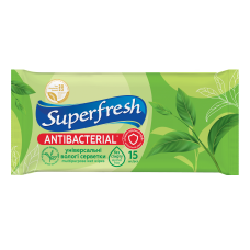 Серветки вологі SuperFresh антибактеріальні Зелений чай, 15 шт. 