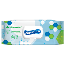 Серветки вологі SuperFresh антибактеріальні з клапаном, 72 шт. 
