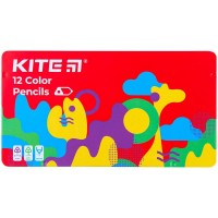 Олівці кольорові тригранні, 12 шт., металевий пенал Kite Fantasy 