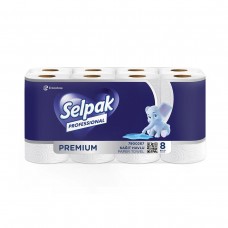 Рушники паперові SELPAK Premium тришарові білі, 80 відривів, 8 рулонів 