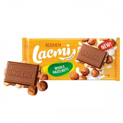Шоколад Roshen Lacmi молочний з цілими лісовими горіхами 90г Шоколад Roshen Lacmi молочний з цілими лісовими горіхами 90г