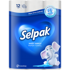 Рушники паперові SELPAK максі тришарові білі, 80 відривів, 12 рулонів 
