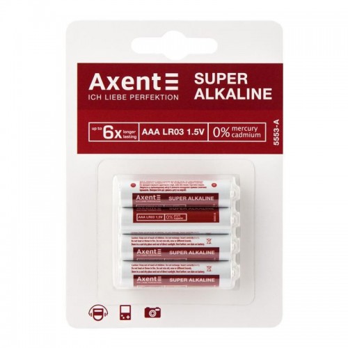 Батарейки AXENT ААА LR03 1.5V,4 шт. (лужні) Батарейки AXENT ААА LR03 1.5V,4 шт. (лужні)